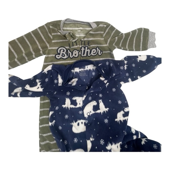 Carter's Green Striped (little brother) Blue Polar Bear Footies  Size: 6 months - Picture 3 of 7